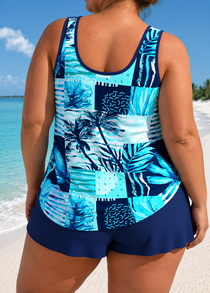 Megan - Plus Size Relaxed Fit Leaf Print Swim Set