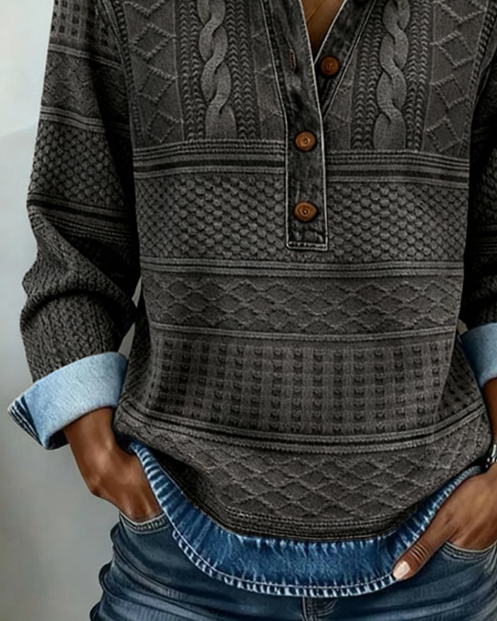 Trendy Sweatshirt with Half Button and Collar