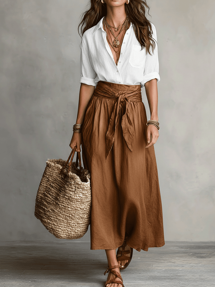 Soelie - Elegant Boho Blouse and Satin Skirt Set