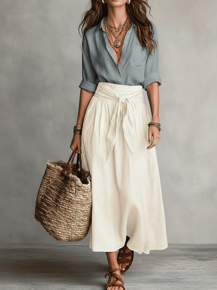 Soelie - Elegant Boho Blouse and Satin Skirt Set