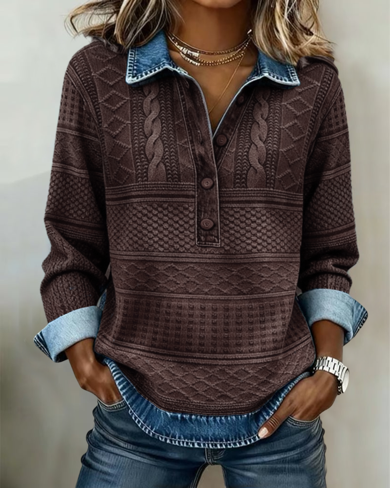 Trendy Sweatshirt with Half Button and Collar