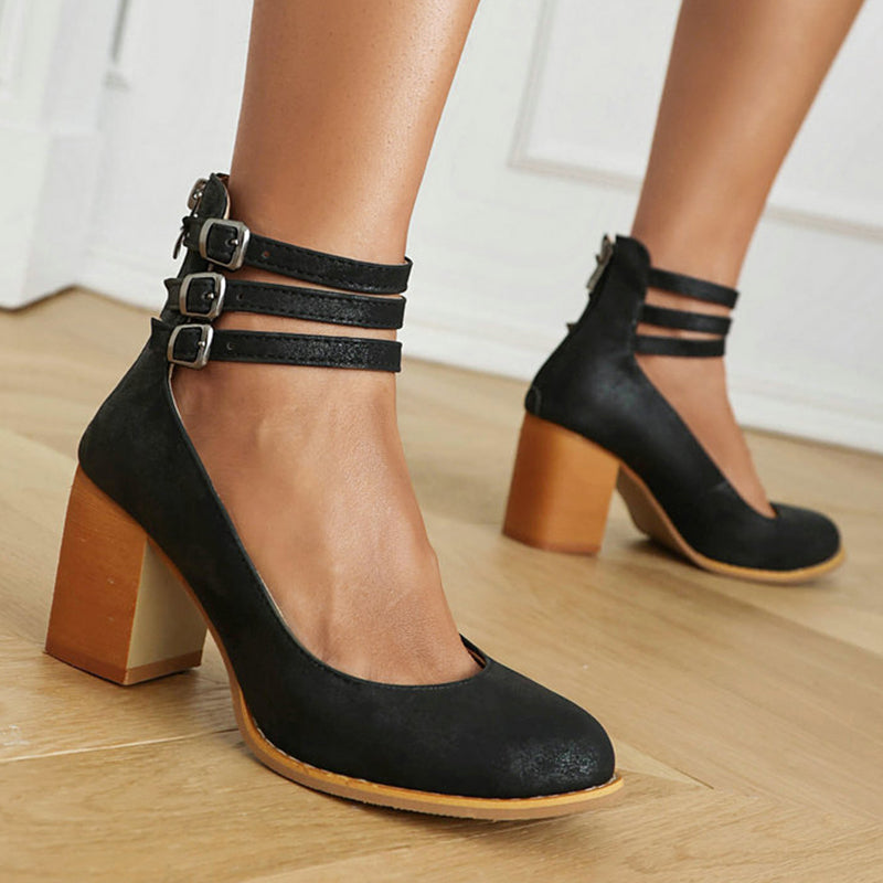 Casilda™ | Smooth Sandals with Ankle Strap and Thick Heel