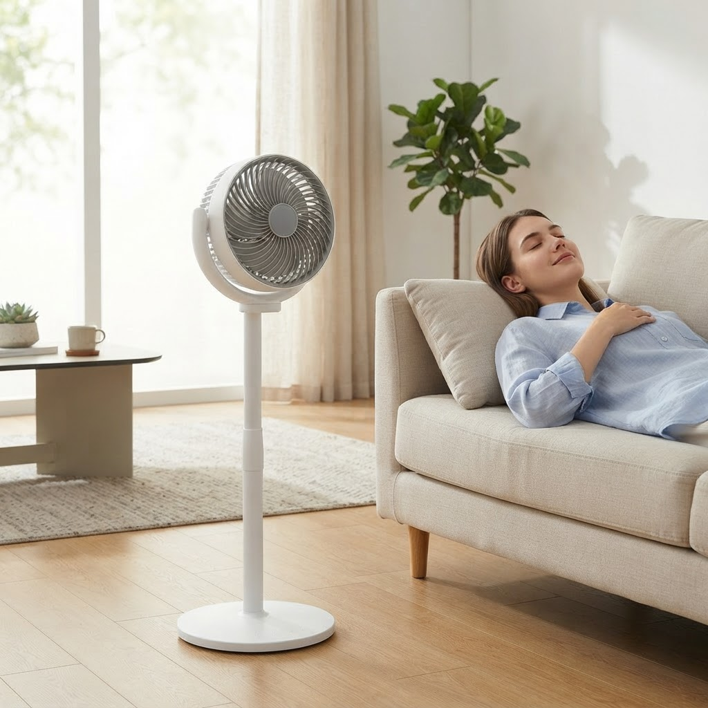 Versatile 3-in-1 Pedestal Fan – 5 Speed Options, 4 Height Adjustments, Quiet USB-C Design for Bedroom, Office, and Camper Van