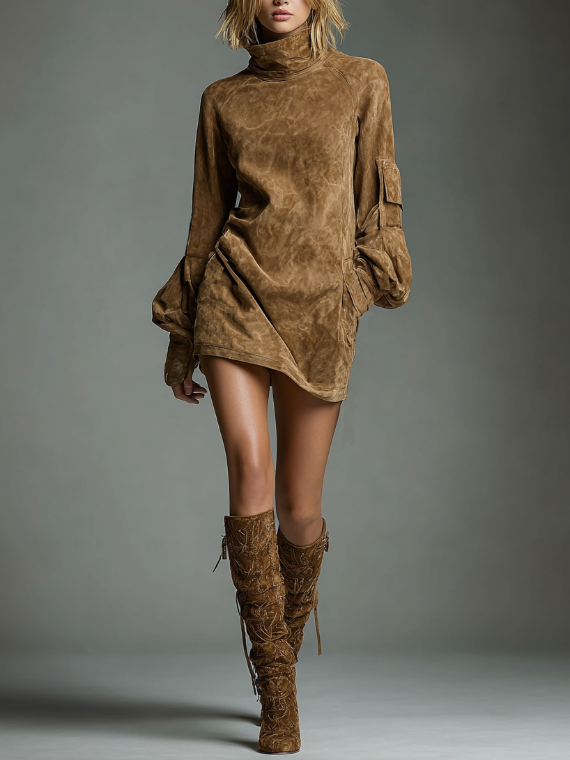Karen | Suede Turtleneck Mini Dress