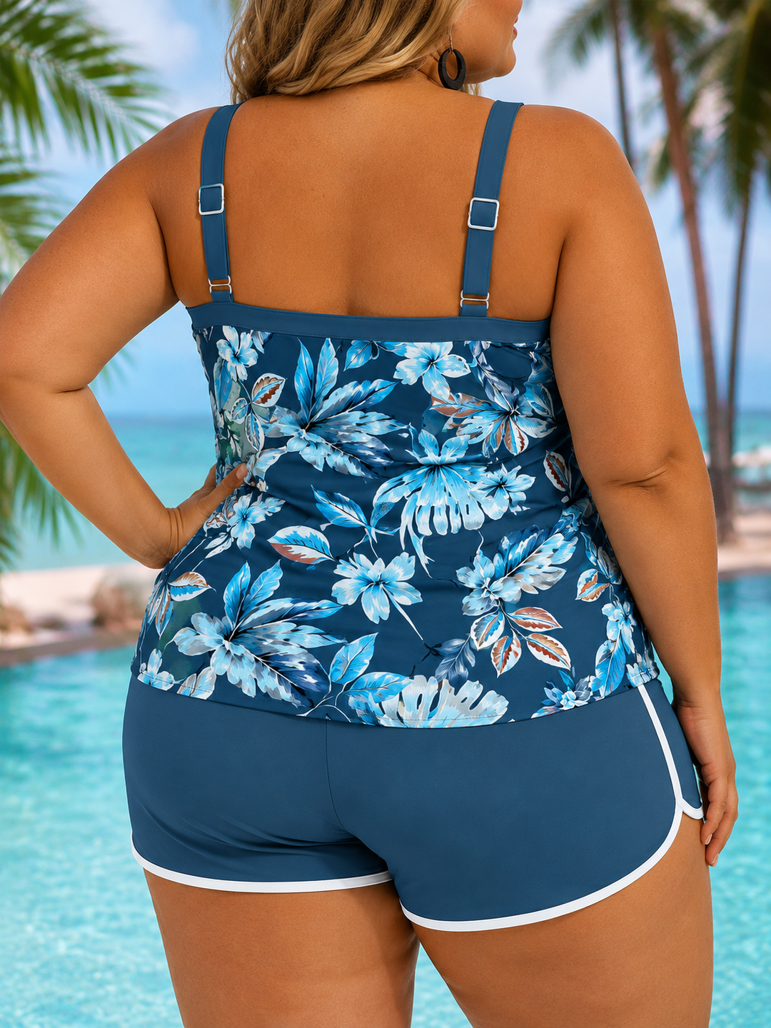 Imke | Plus Size U-Neck Sleeveless Printed Tankini Top