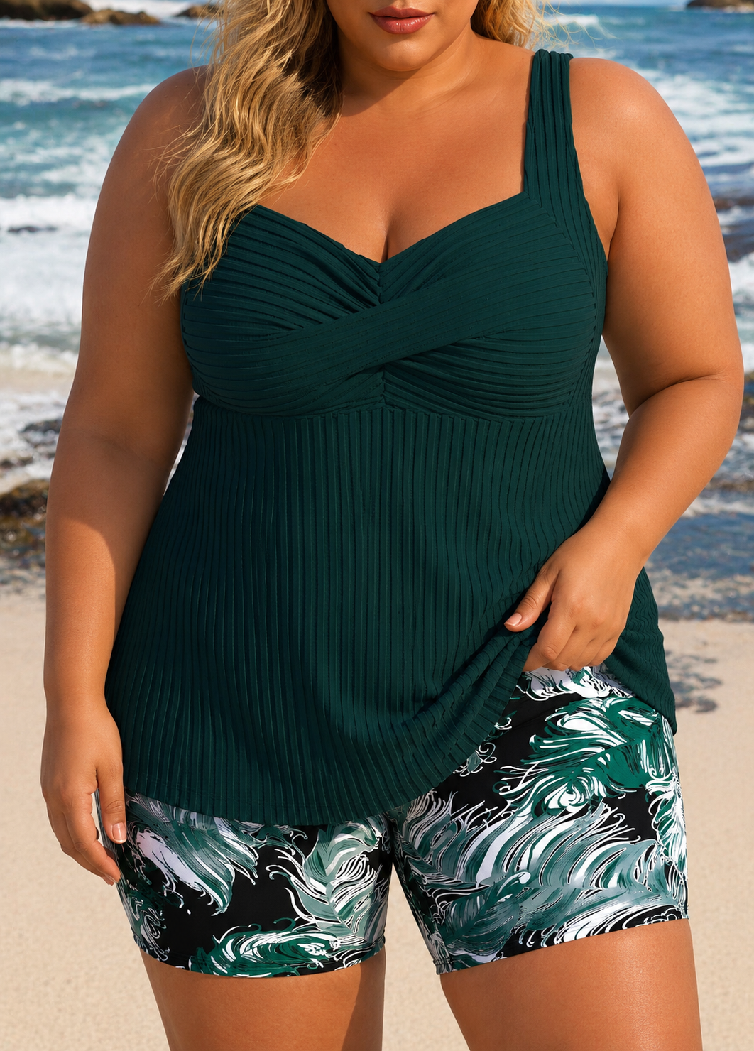 Edith - Elegant Plus Size Tankini and Shorts Set