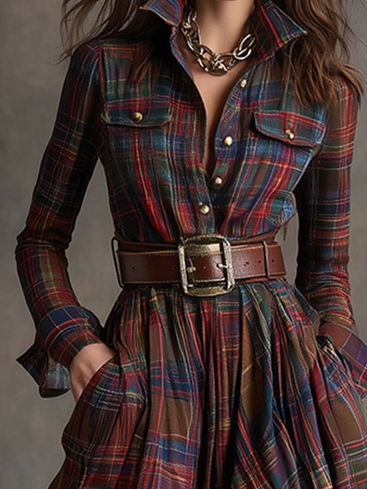 Monica | Brown Plaid Maxi Dress (With Belt)