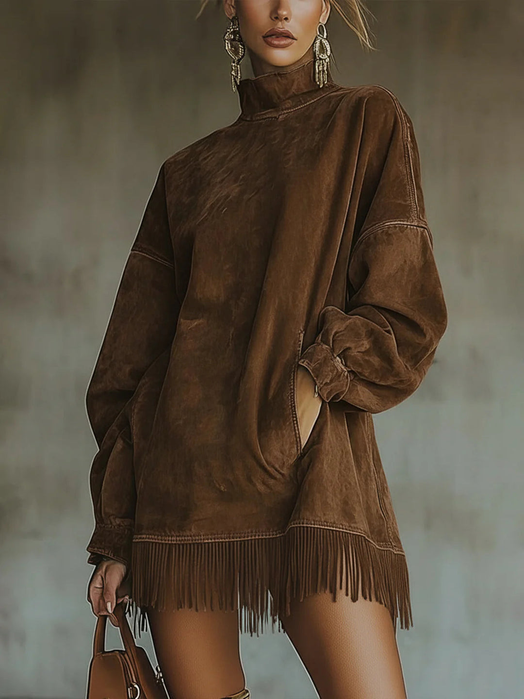 Amelia | Cozy Suede Fringe Dress