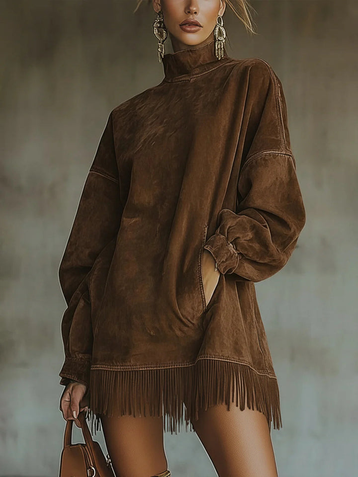 Amelia | Cozy Suede Fringe Dress