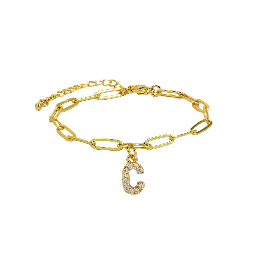 Dainty Paperclip Letter Initial Bracelet