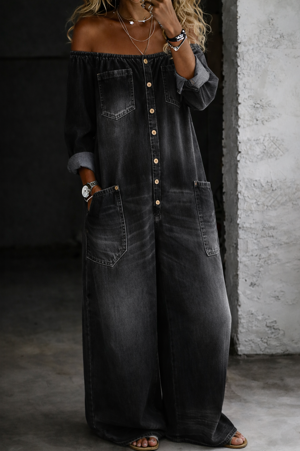 Elena | Off Shoulder Long Sleeve Jumpsuit