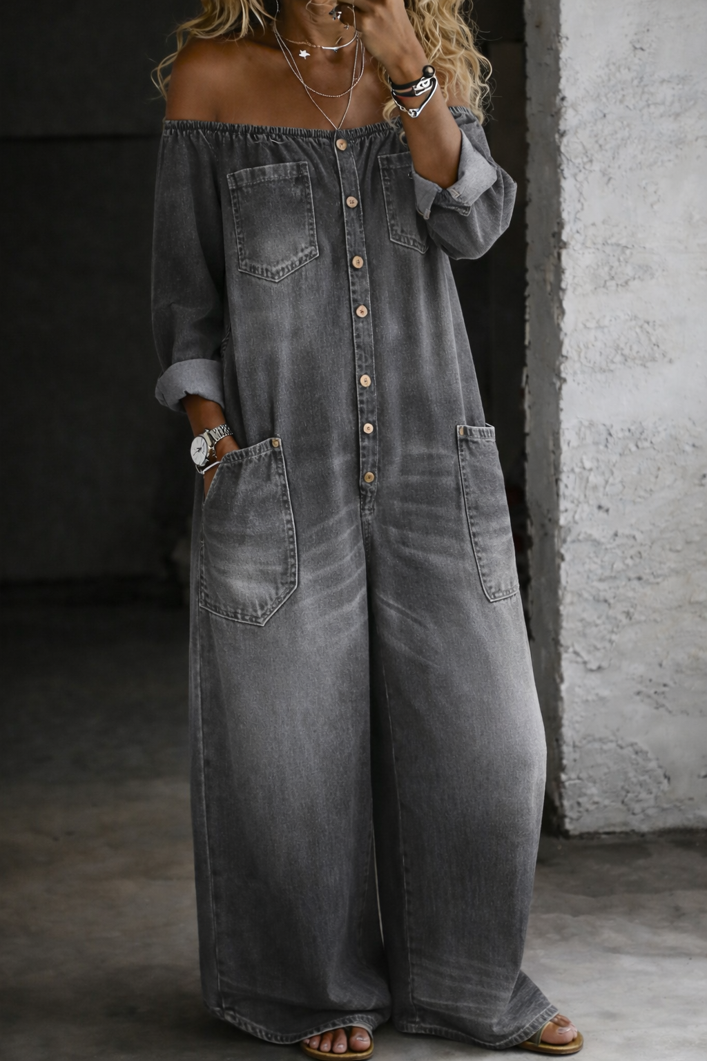 Elena | Off Shoulder Long Sleeve Jumpsuit