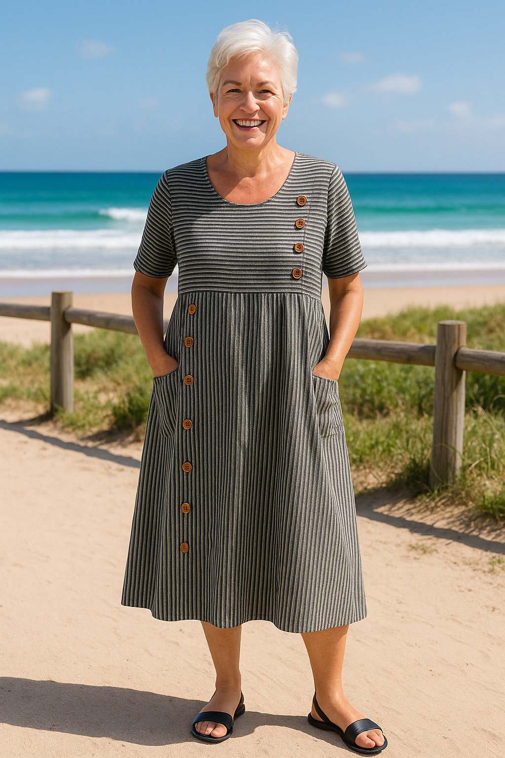 Brenda | Striped Midi Dress – Effortless Comfort, Everyday Confidence