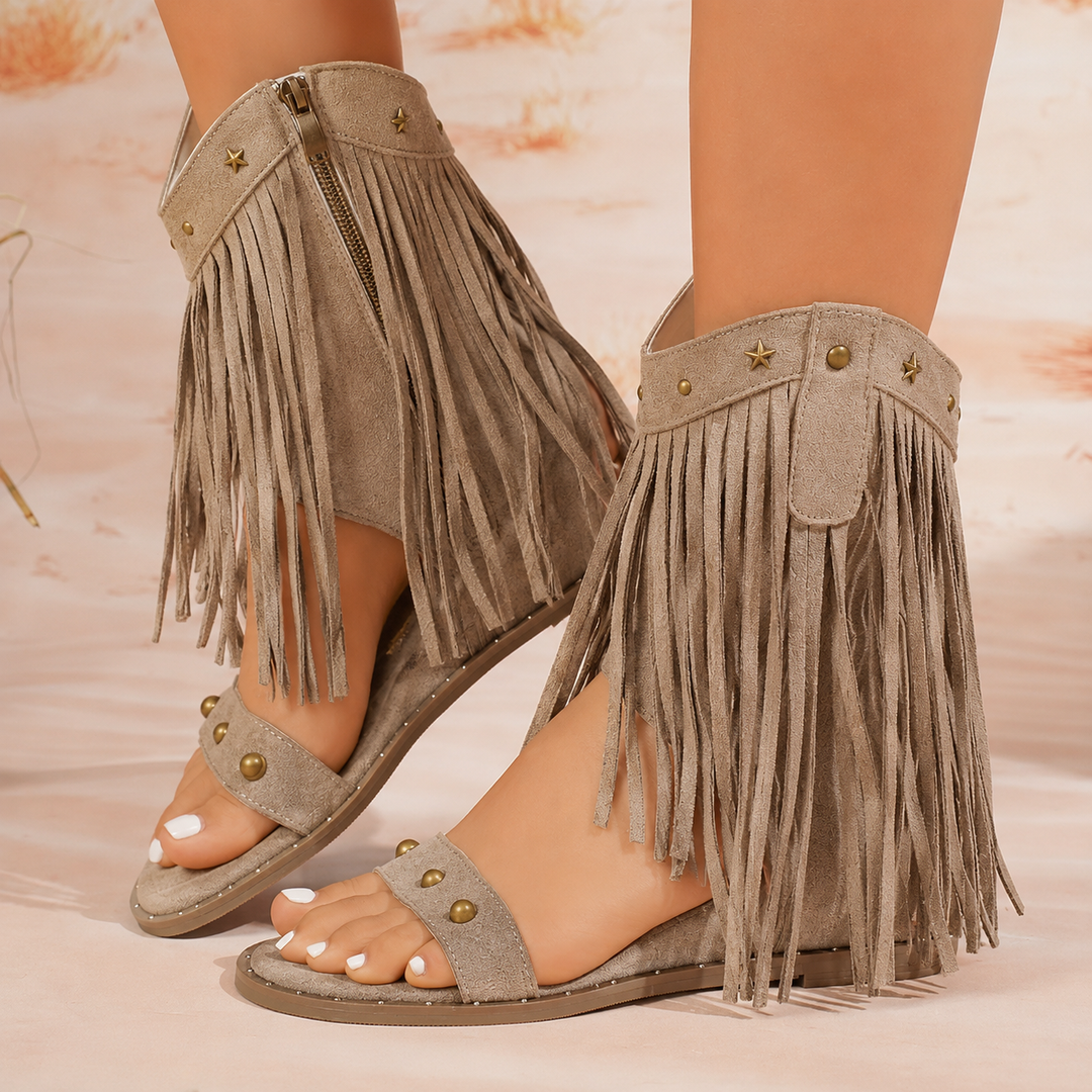 Zara | Women's Fringe Ankle Sandals with Zipper