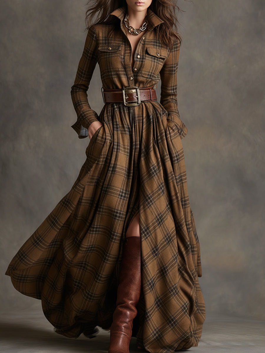 Monica | Brown Plaid Maxi Dress (With Belt) Carter-Monroe Monica | Brown Plaid Maxi Dress (With Belt) Carter-Monroe