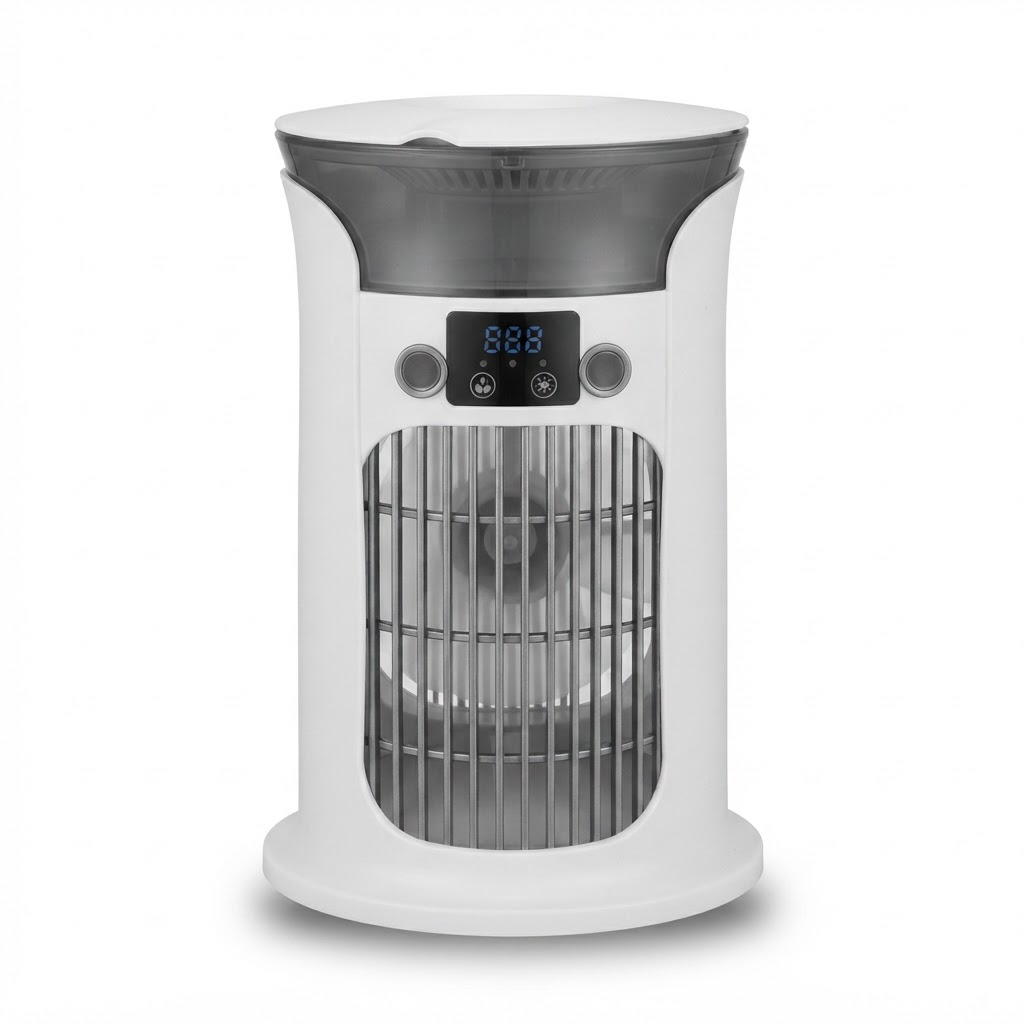 Compact USB Mini Air Cooler – Portable Desktop AC with Water Mist Humidifier and Night Light for Home, Office, and Camping