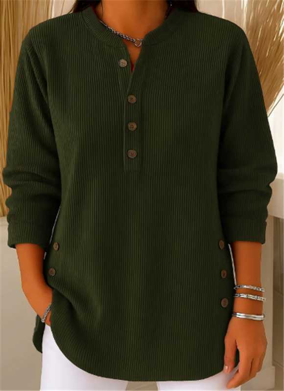 Avenelle- Casual Ribbed Long Sleeve Henley Top