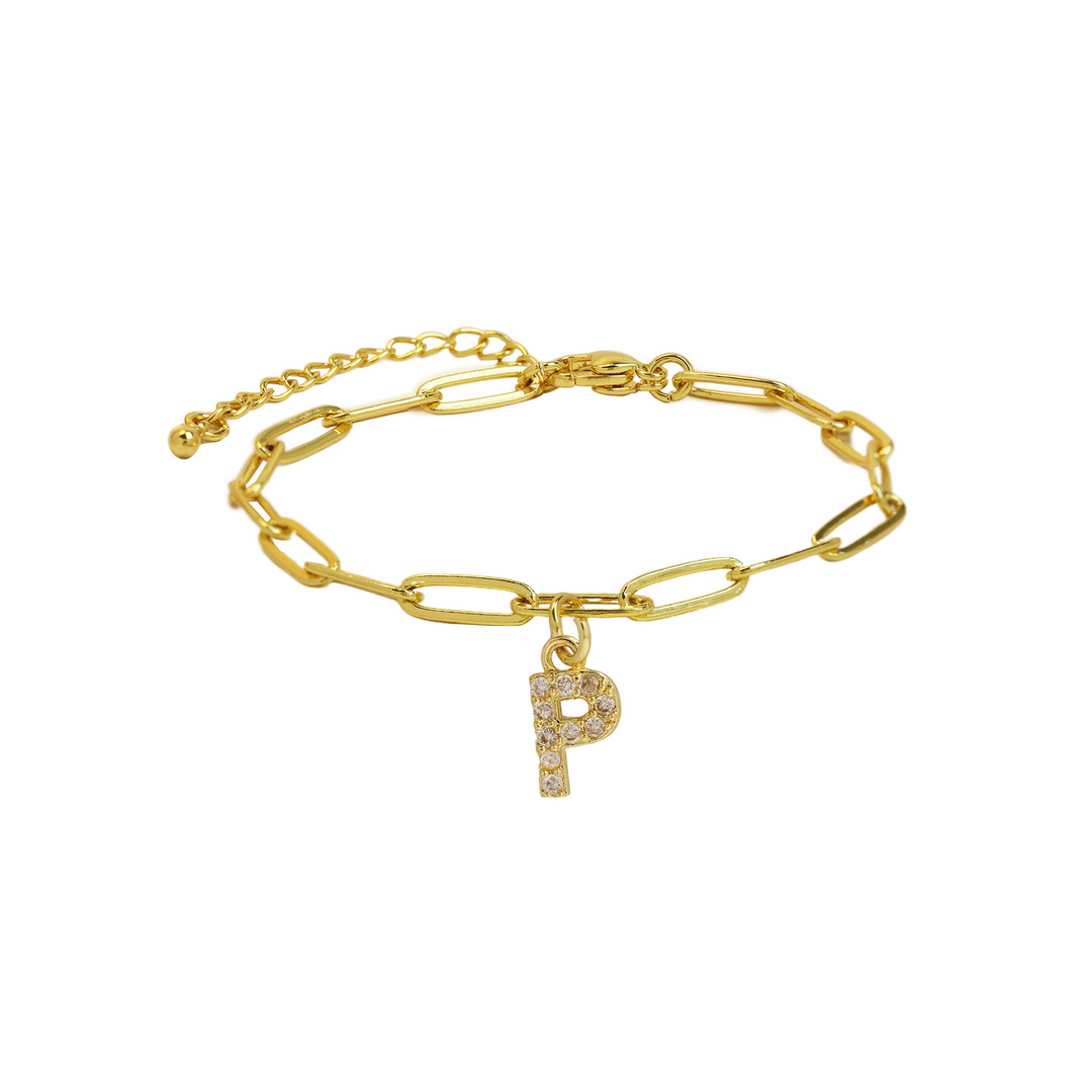 Dainty Paperclip Letter Initial Bracelet