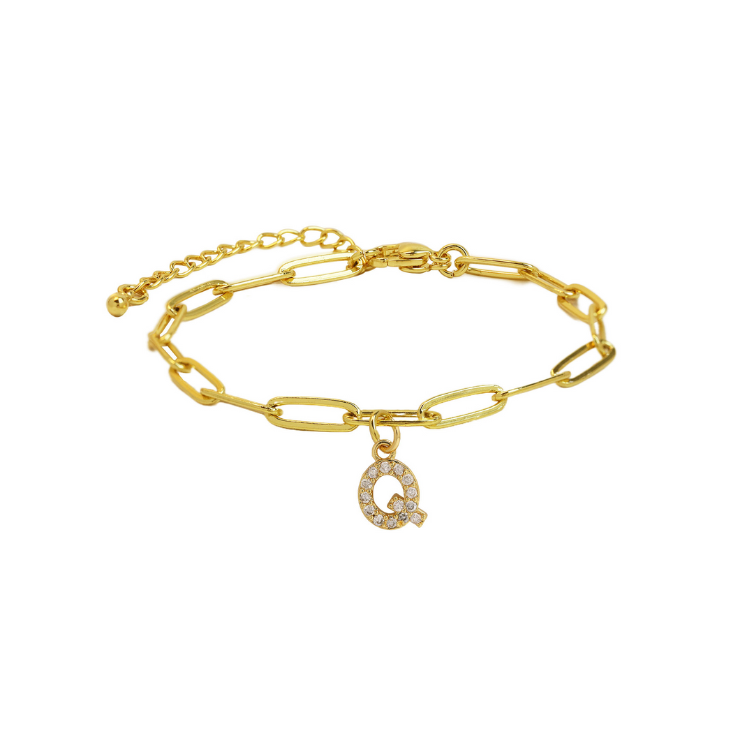Dainty Paperclip Letter Initial Bracelet