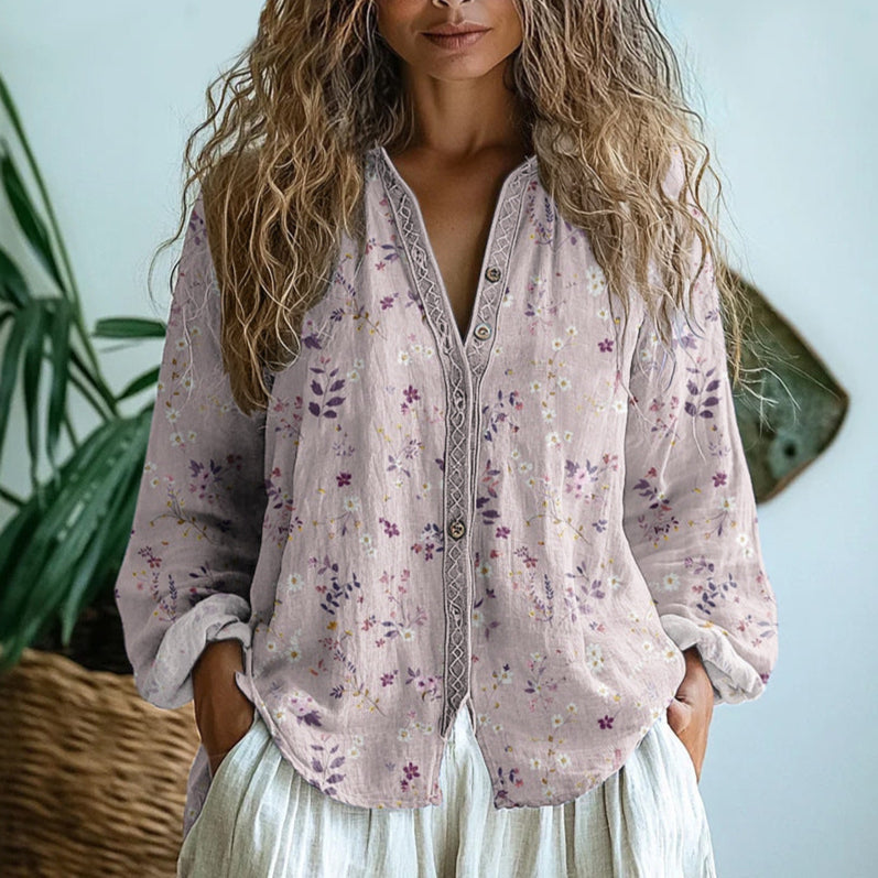 Nona™ - Vintage Leaf Print Blouse