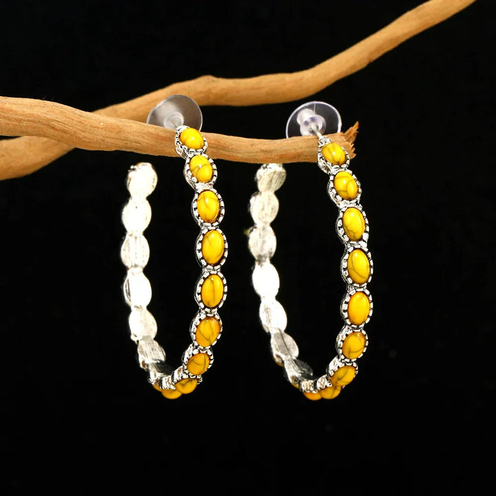 Vintage Oval Silver Hoop Earrings
