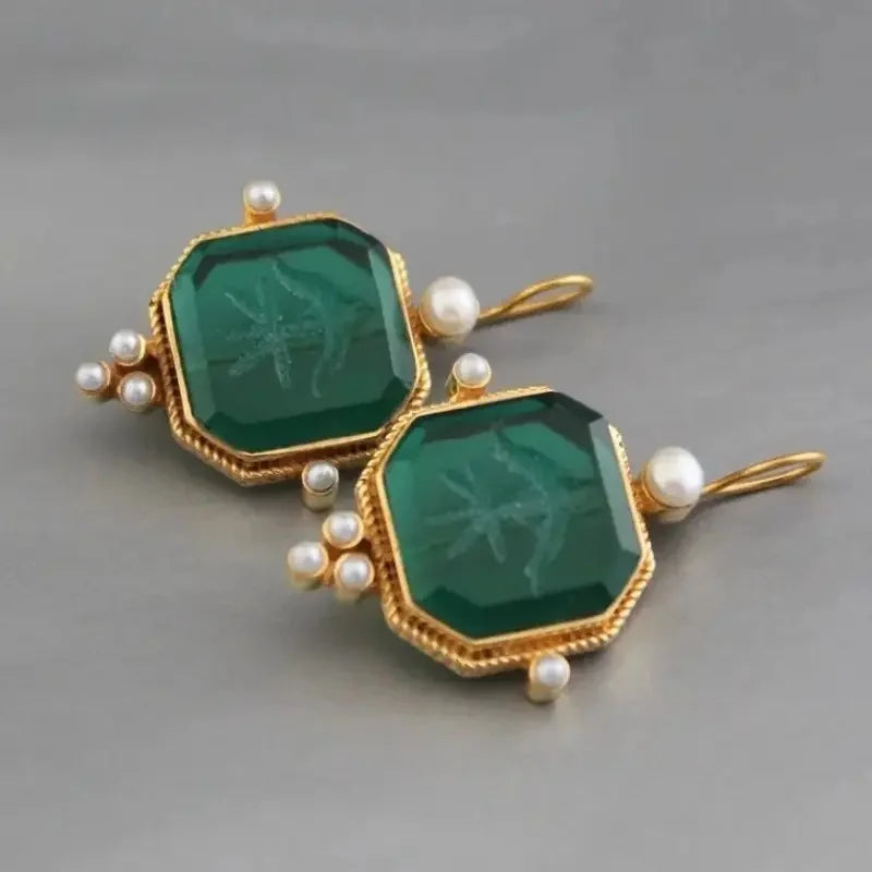 Vintage Pearl Geometric Pendant Drop Earrings