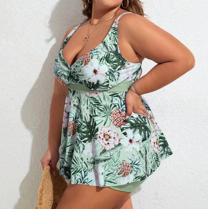 Sophia | Plus Size Tropical Bloom Swimdress with Boyshorts
