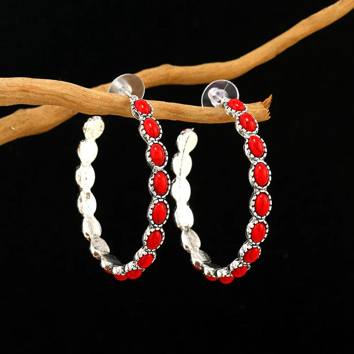 Vintage Oval Silver Hoop Earrings