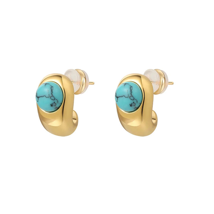Timeless Turquoise Curved Copper Earrings