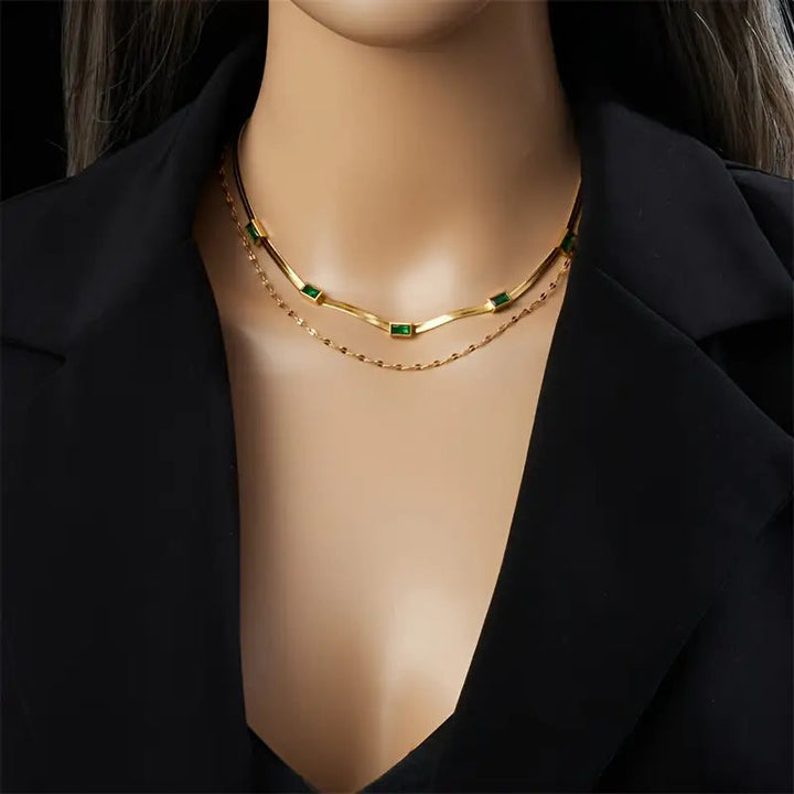 Sorella Gem Double-Layer Retro Necklace | Gold