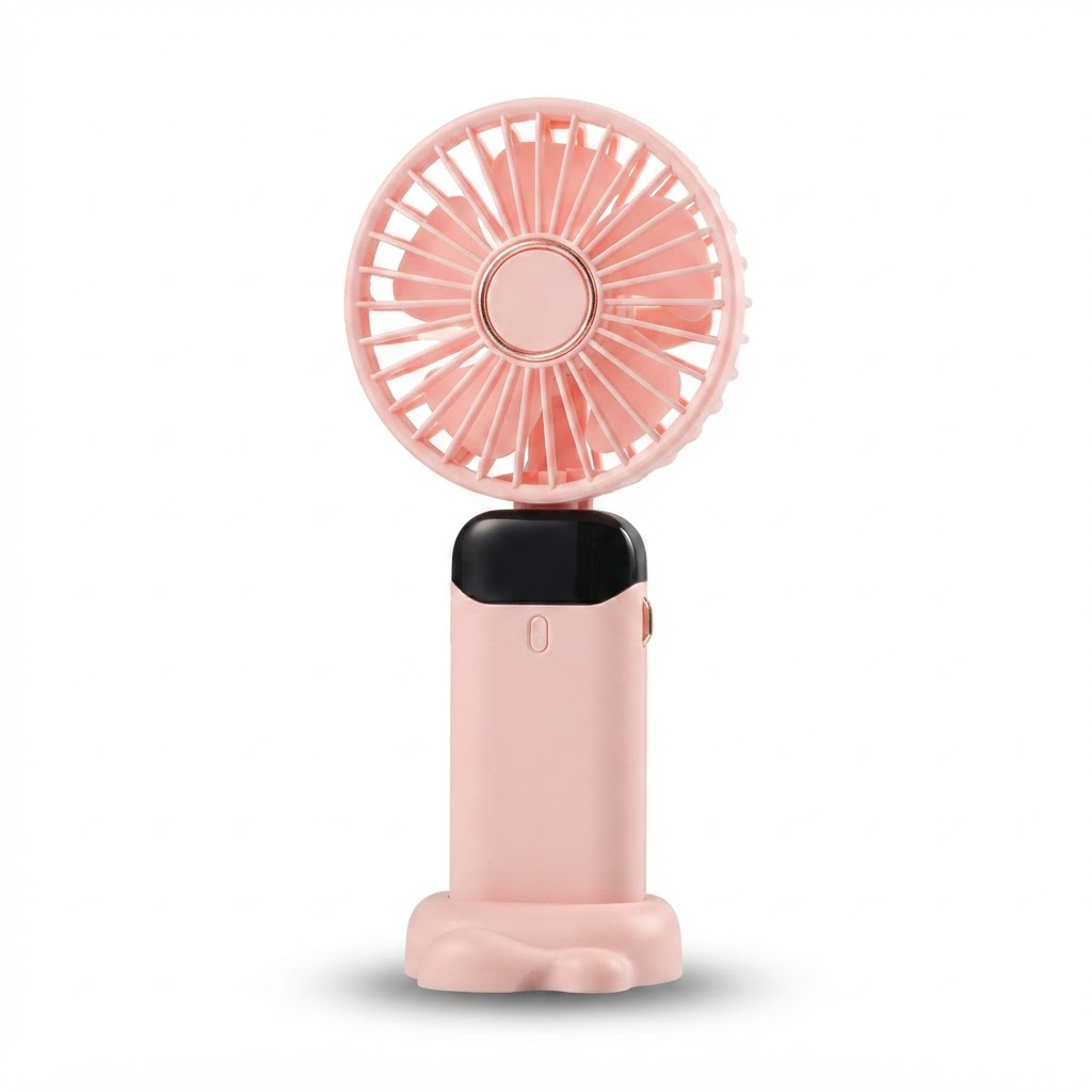 Rechargeable Mini Handheld Fan – 5000 mAh Battery, 90° Foldable Design, 5 Speed Settings, LED Display, USB Charging Port