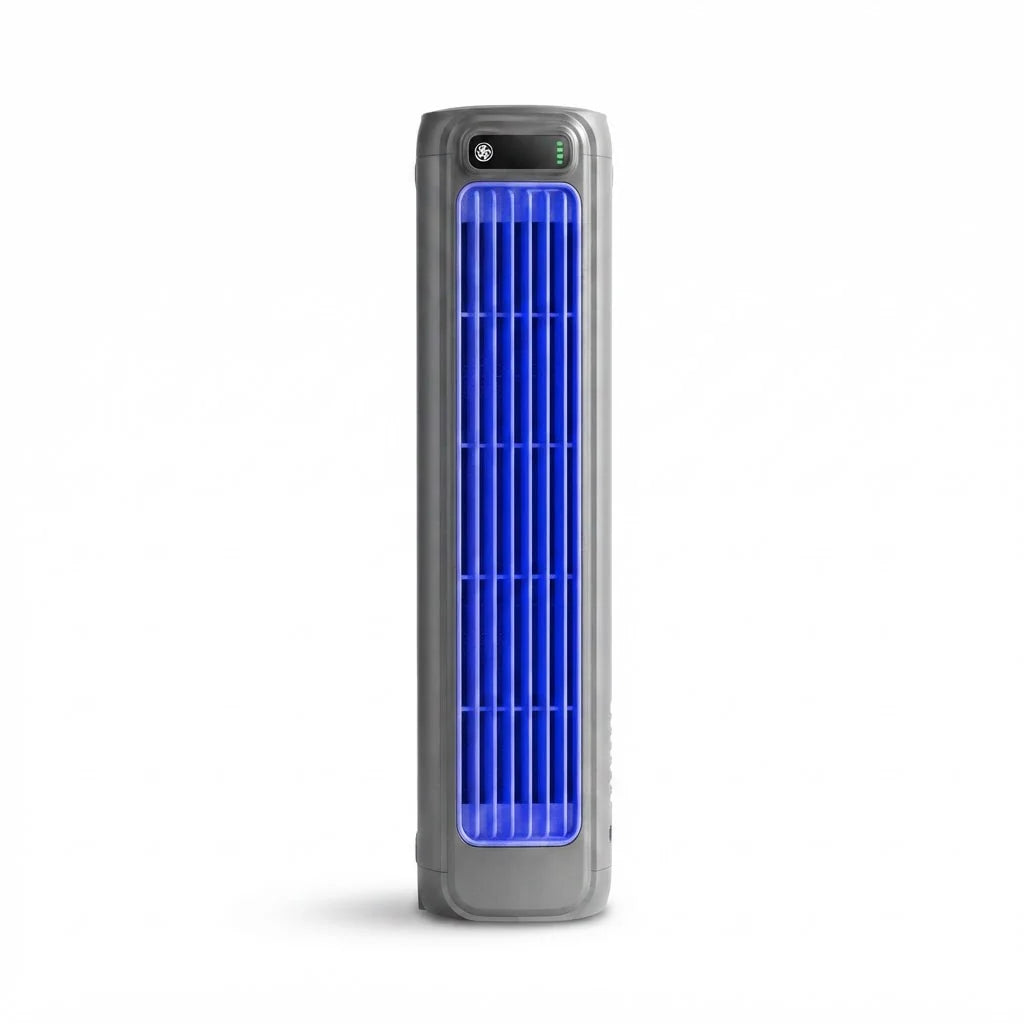 Compact Bladeless Tower Fan – 2000 mAh, Silent Operation, Versatile Wall and Desk Use, 3 Speed Options
