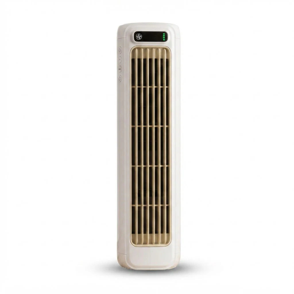 Compact Bladeless Tower Fan – 2000 mAh, Silent Operation, Versatile Wall and Desk Use, 3 Speed Options