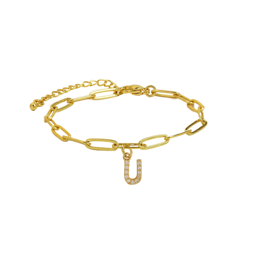 Dainty Paperclip Letter Initial Bracelet