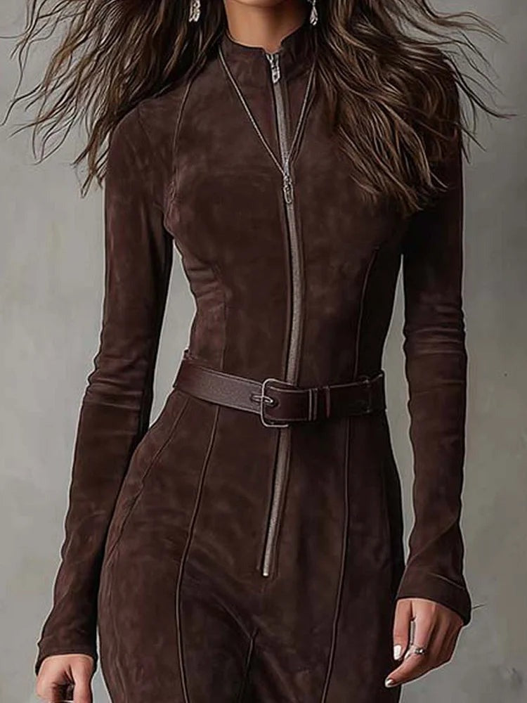 Amara | Long Dress with Belt and Zipper