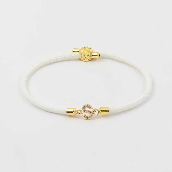 Dainty Personalized Initial Cord Bracelet with Pavé Diamond Charm