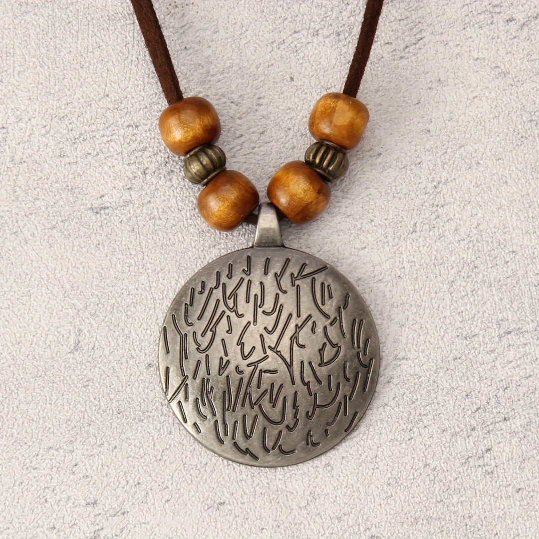 Vintage Twelve Constellations Wooden Beaded Pendant Necklace