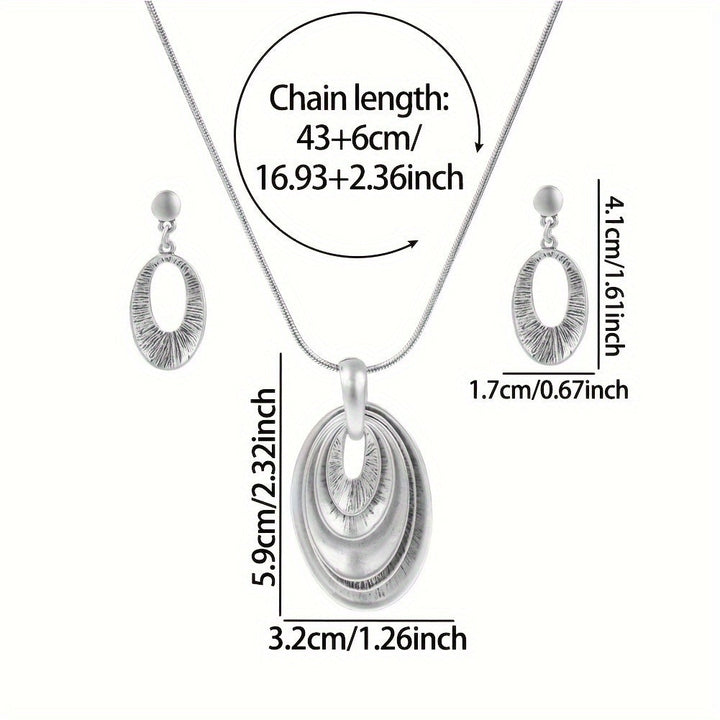 Vintage Silvery Multi Layer Necklace And Earrings Set