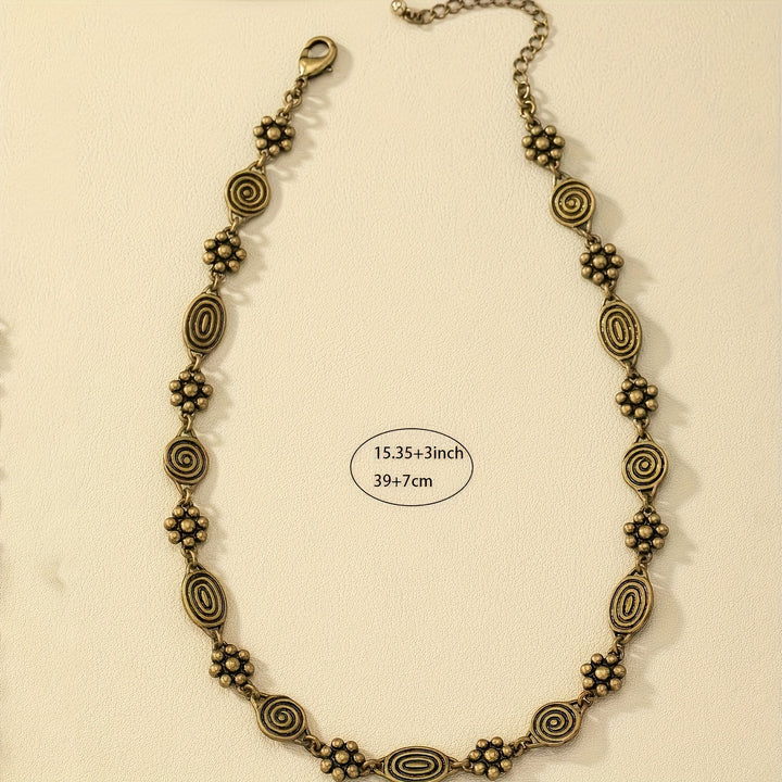 Bohemian Floral Swirl Spiral Pattern Short Choker Necklace