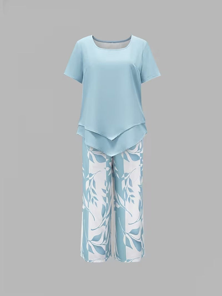 Casual Leaf Print Two Piece Set