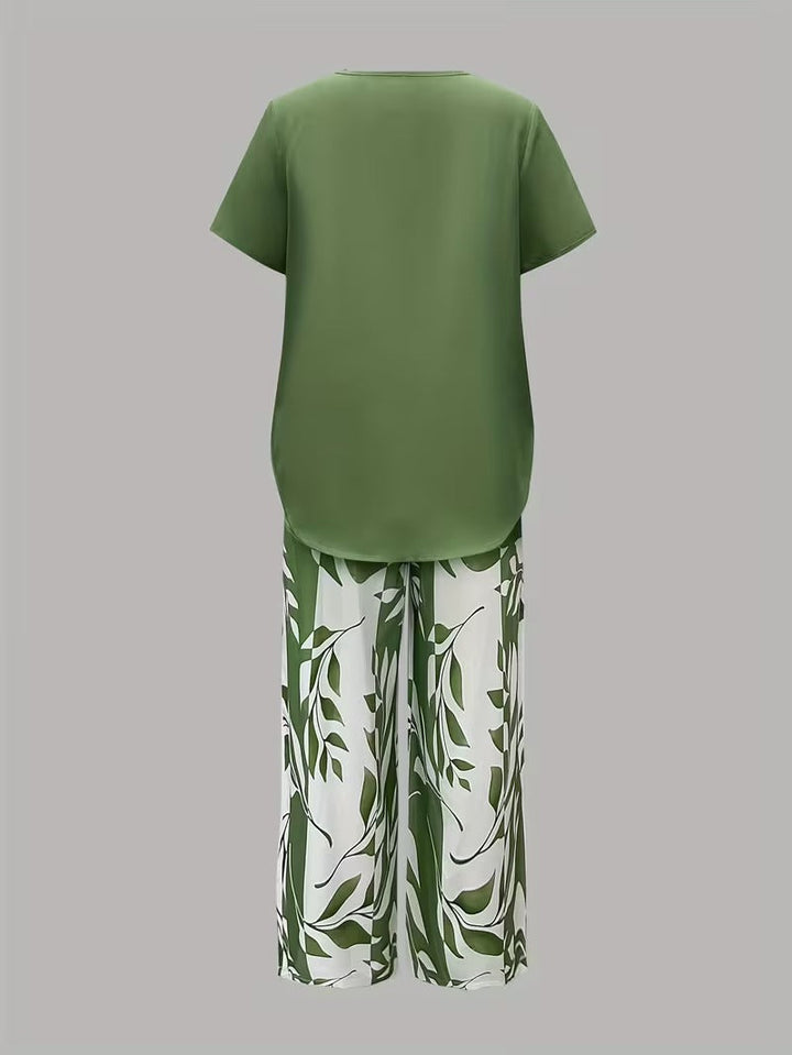 Casual Leaf Print Two Piece Set