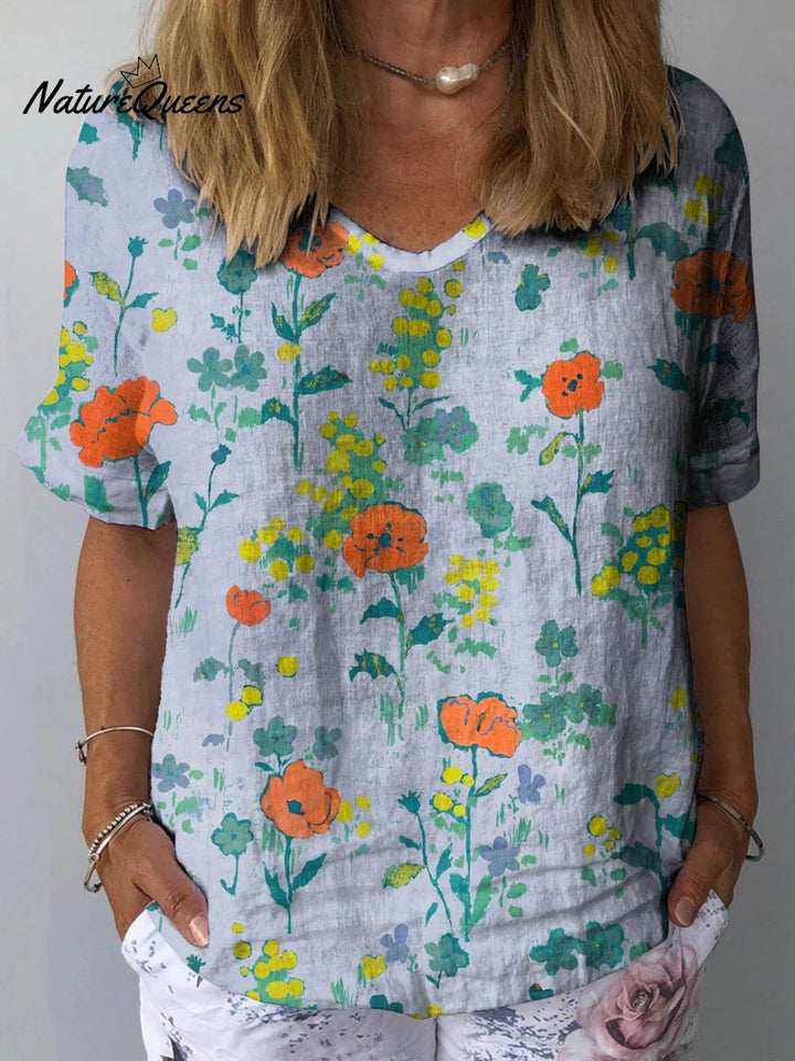 Clara – Floral Linen Floral Art Print Shirt