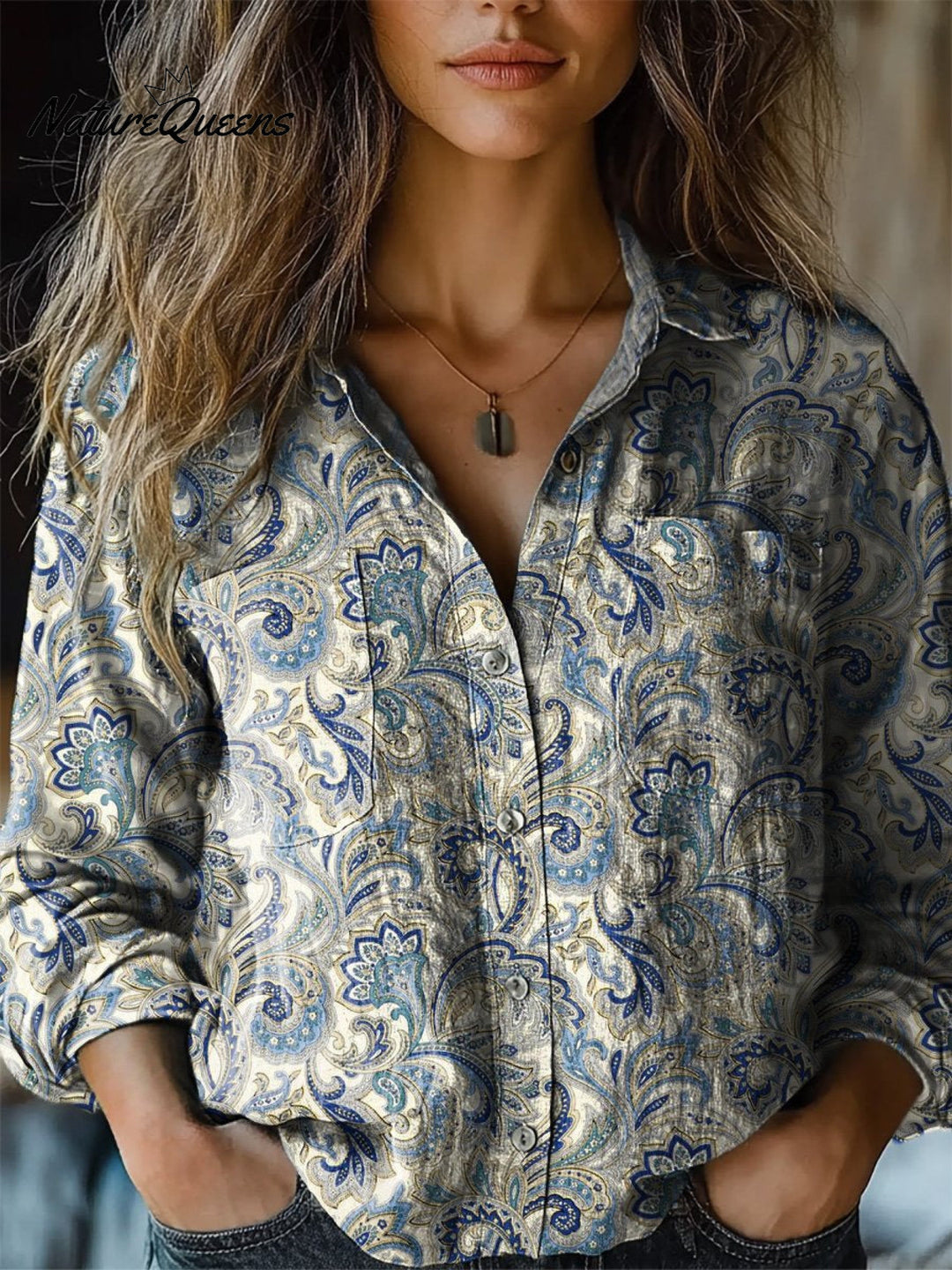 Vintage Floral Pattern Printed Women&