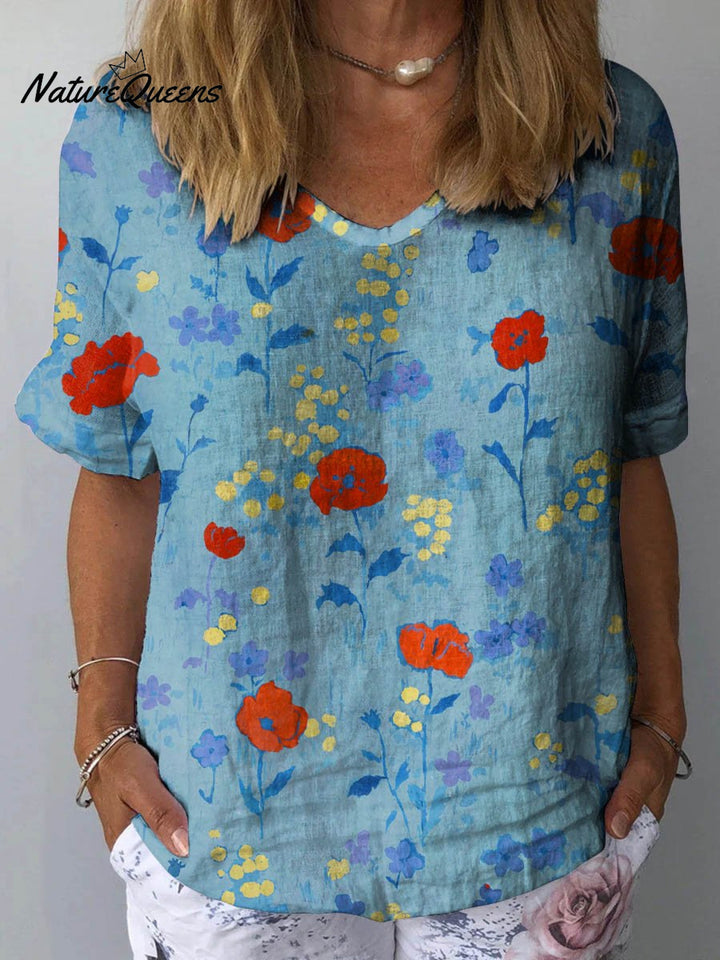 Clara – Floral Linen Floral Art Print Shirt