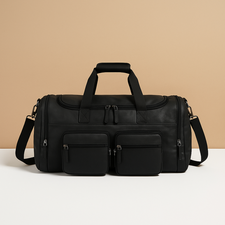 Leather travel duffle bag with compartments for men | Ethan