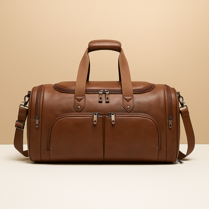 Leather travel duffle bag with shoe compartment for men | Franklin