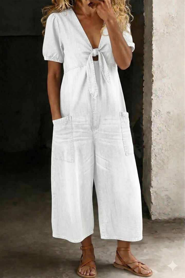 Maya | V Neck Short Sleeve Jumpsuit