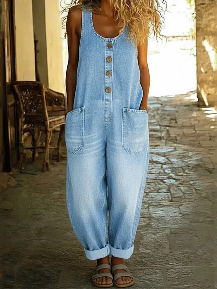 Vintage Cotton Denim Jumpsuit