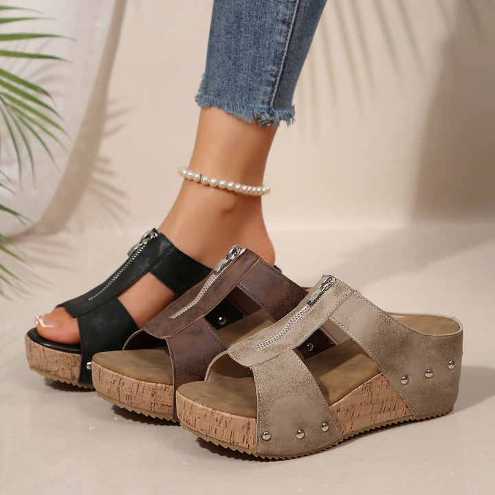 Tina | Comfortable Wedge Sandals With Zip Closure