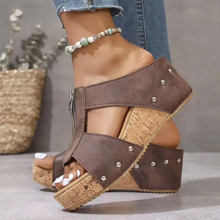 Tina | Comfortable Wedge Sandals With Zip Closure